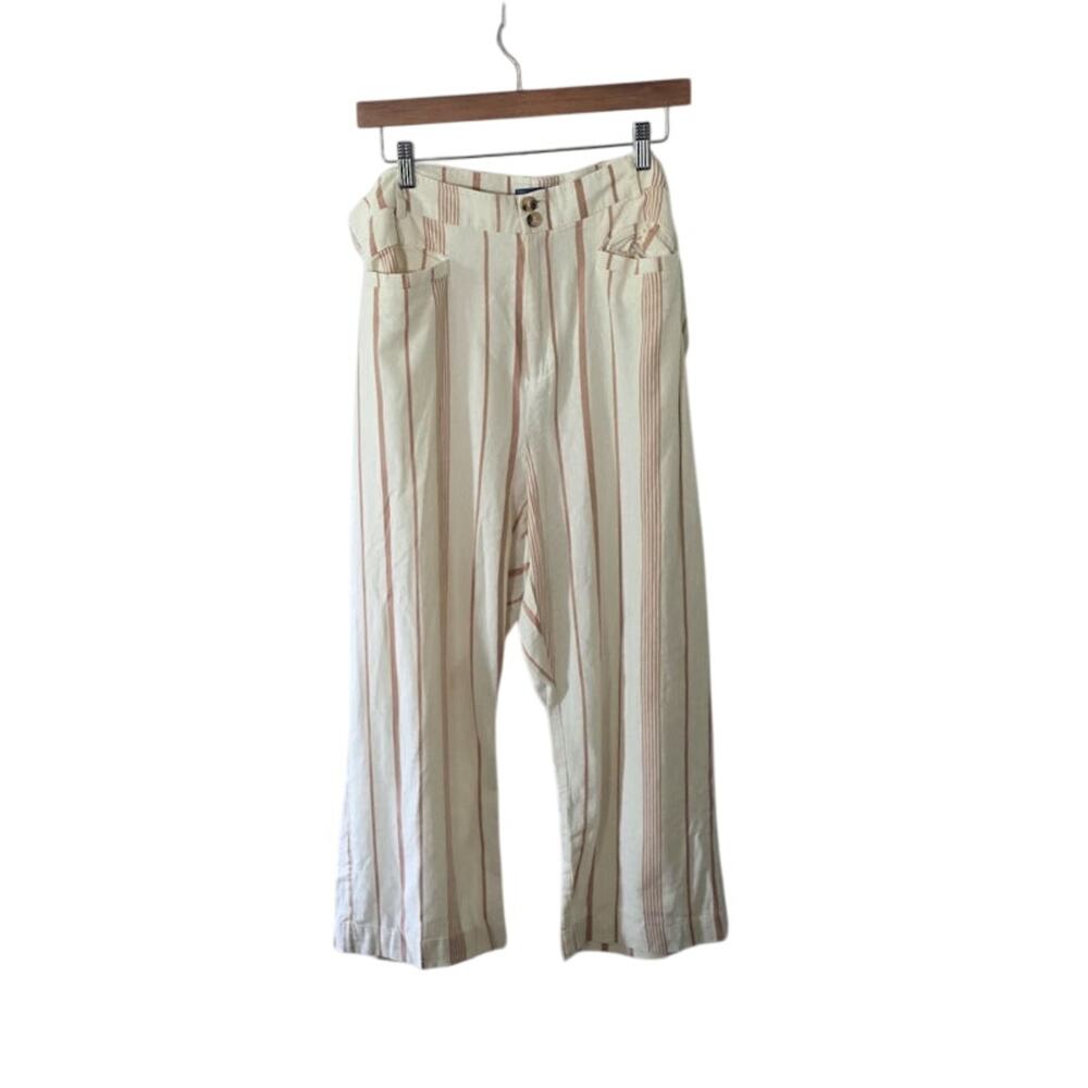 Madewell Women's Summer Cool Linen Ankle Pants 20 Ivory Tan Striped Wide-Leg